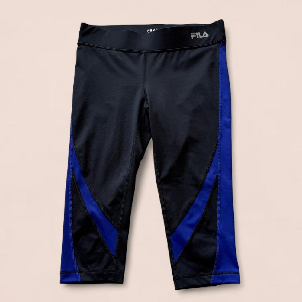 FILA Sport Women's Small Black Blue Colorblock Capri Leggings